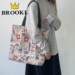 Women Canvas Shopping Bags Eco Reusable Foldable Shoulder Bags