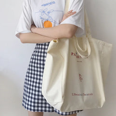 Women Canvas Shopping Bags Eco Friendly Reusable Grocery Bag Large Tote