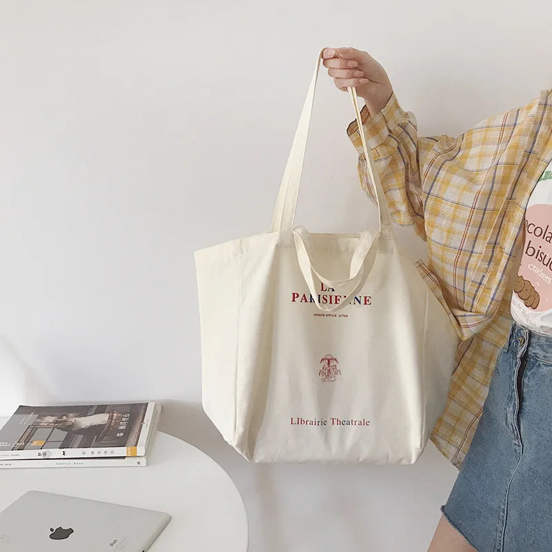 Women Canvas Shopping Bags Eco Friendly Reusable Grocery Bag Large Tote