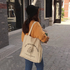 Women Canvas Shoulder Bag Books Print Ladies Casual Handbag Tote Bag