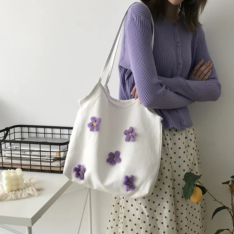 Lovely Flower Canvas Shoulder Bag for Women