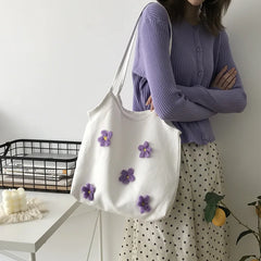 Lovely Flower Canvas Shoulder Bag for Women