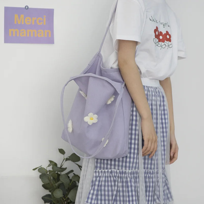 Lovely Flower Canvas Shoulder Bag for Women