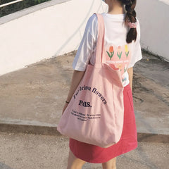 Embroidered Canvas Shoulder Bag for Daily Shopping and School