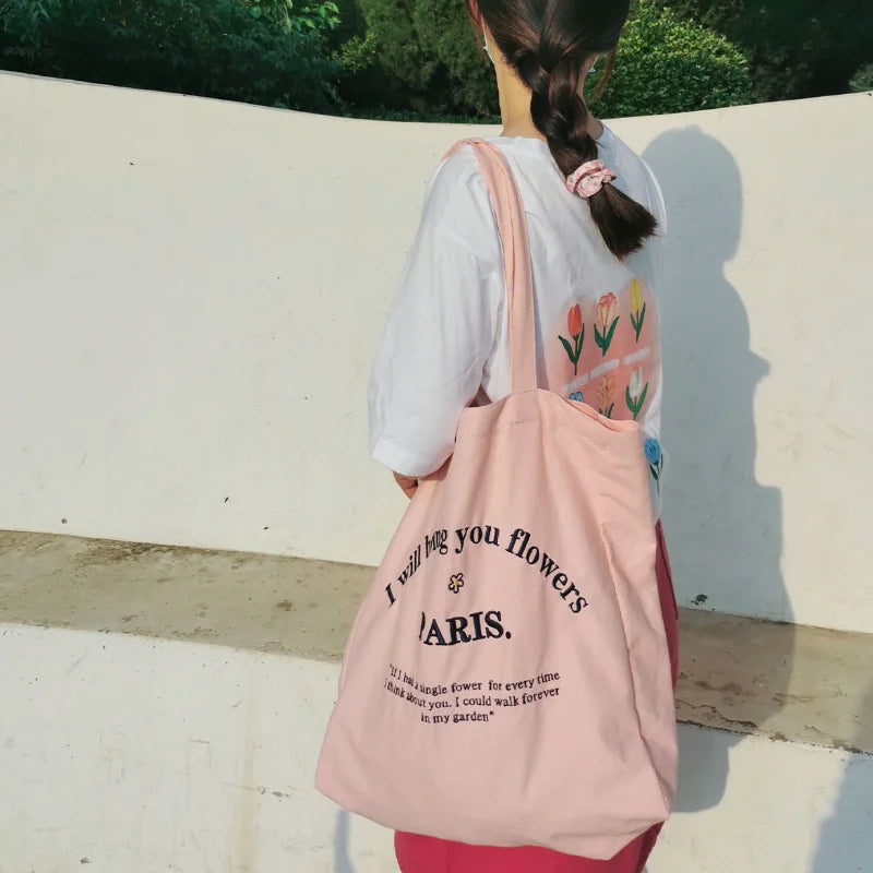 Embroidered Canvas Shoulder Bag for Daily Shopping and School