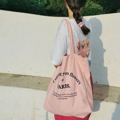 Embroidered Canvas Shoulder Bag for Daily Shopping and School