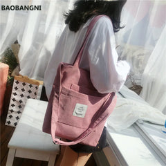 Women Canvas Shoulder Bag Corduroy Tote Crossbody Bags Striped Handbag