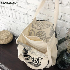 Leaf Print Canvas Shoulder Bag Large Capacity Shopping Handbag