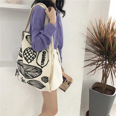 Leaf Print Canvas Shoulder Bag Large Capacity Shopping Handbag