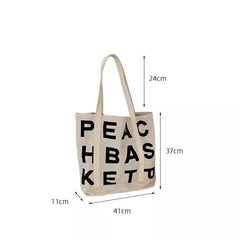Women Canvas Shoulder Bag Letter Printing Ladies Casual Handbag Tote Bag