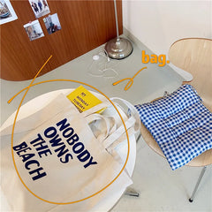 Women Canvas Shoulder Bag Letter Printing Daily Shopping Bag Handbag Totes