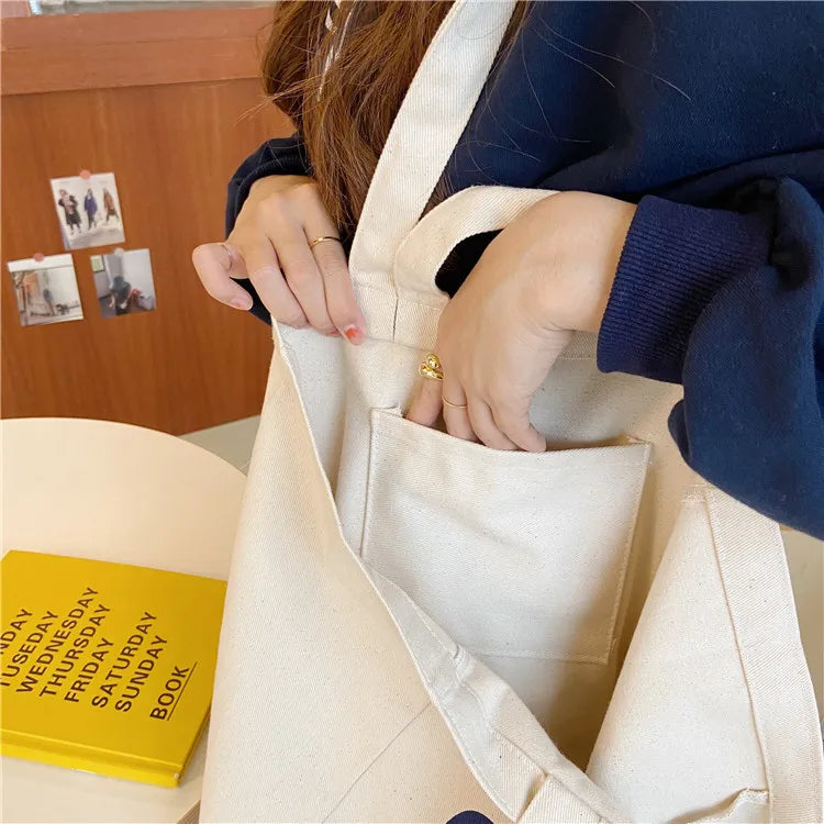 Women Canvas Shoulder Bag Letter Printing Daily Shopping Bag Handbag Totes
