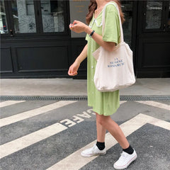 Letters Printing Canvas Shoulder Bag Eco Reusable Cotton Tote Handbag