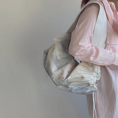 Paris Letters Print Canvas Shoulder Bag Eco Drawstring Shopping Handbag