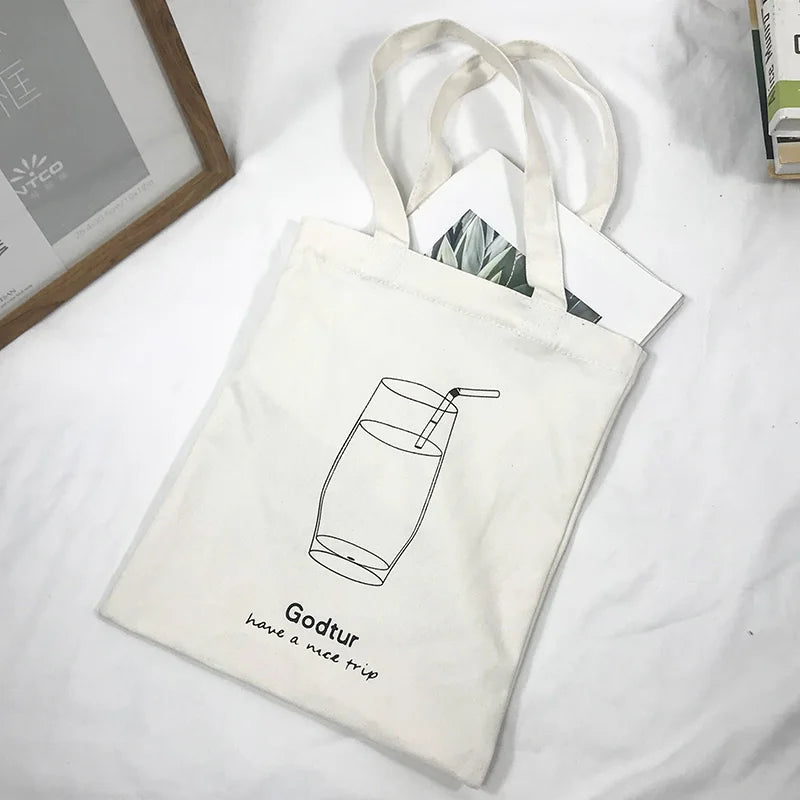 Women Canvas Shoulder Bag Print Shopping Bags Cotton Handbags Tote For Girls