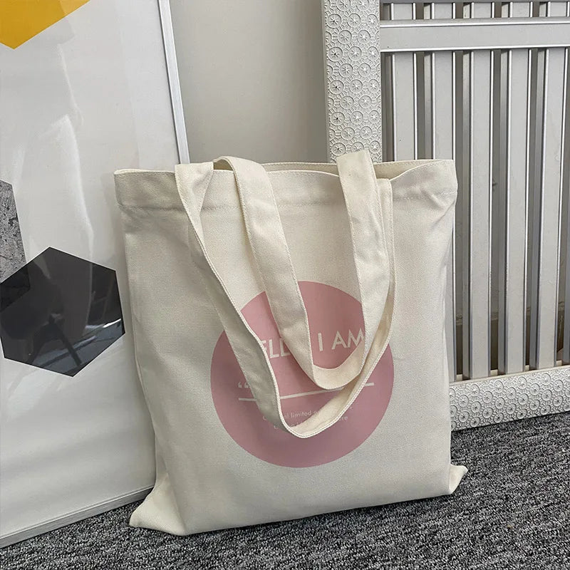 Canvas Shoulder Bag Print Ladies Shopping Bags Cotton Fabric Handbags Tote