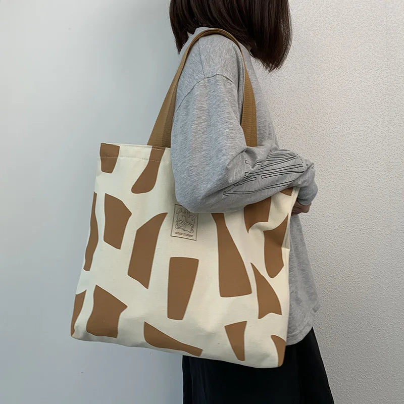 Women Canvas Shoulder Bag Printed Tote Handbags Large Capacity Shopping Totes