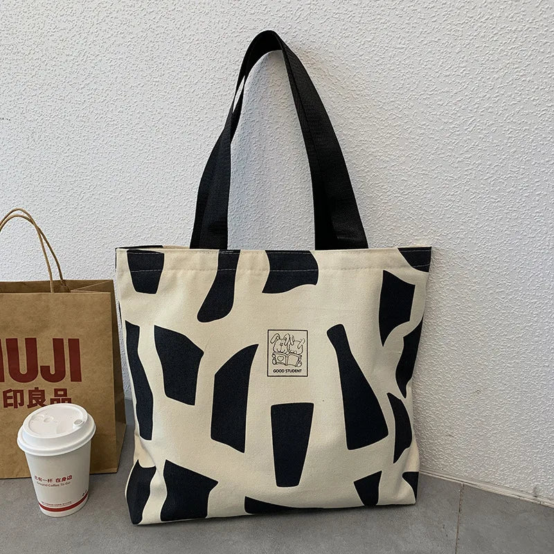 Women Canvas Shoulder Bag Printed Tote Handbags Large Capacity Shopping Totes