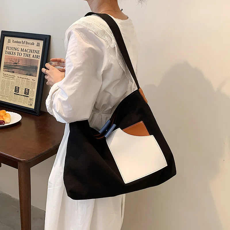 Canvas Shoulder Bag Storage Large Book Bag Handbag