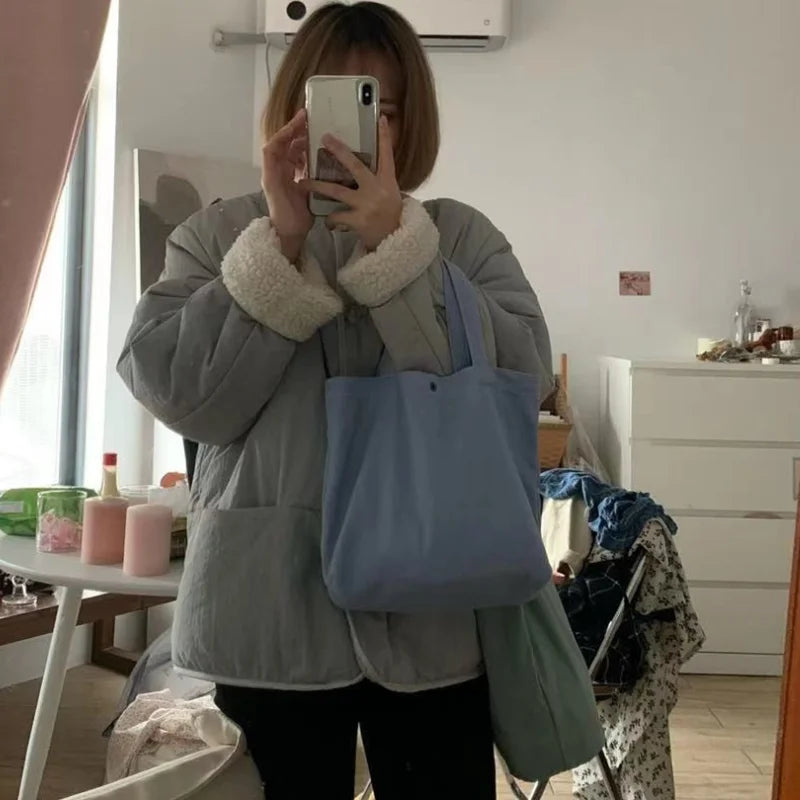 Women Canvas Shoulder Bag Sweet Students Portable Totes Shopping Daily
