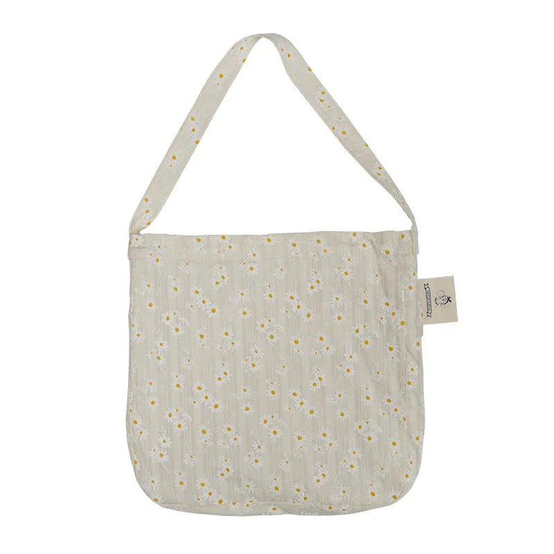 Women Canvas Shoulder Bags Daisy Handbag Casual Tote Literary Books Bag