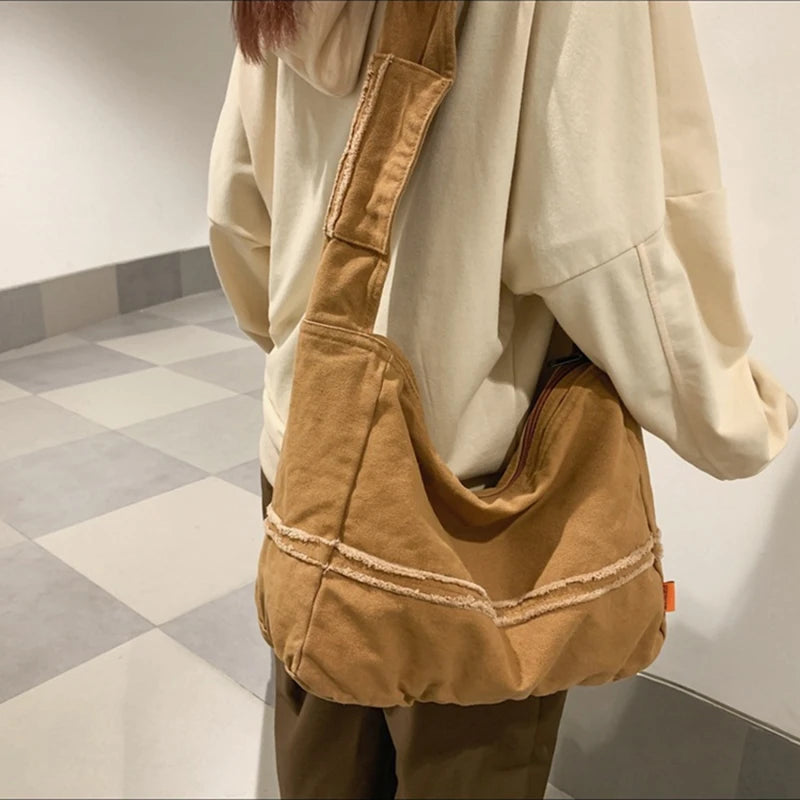 Women Canvas Shoulder Bags Large Capacity Handbag Tote Solid Crossbody Bag