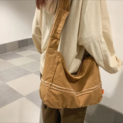 Women Canvas Shoulder Bags Large Capacity Handbag Tote Solid Crossbody Bag