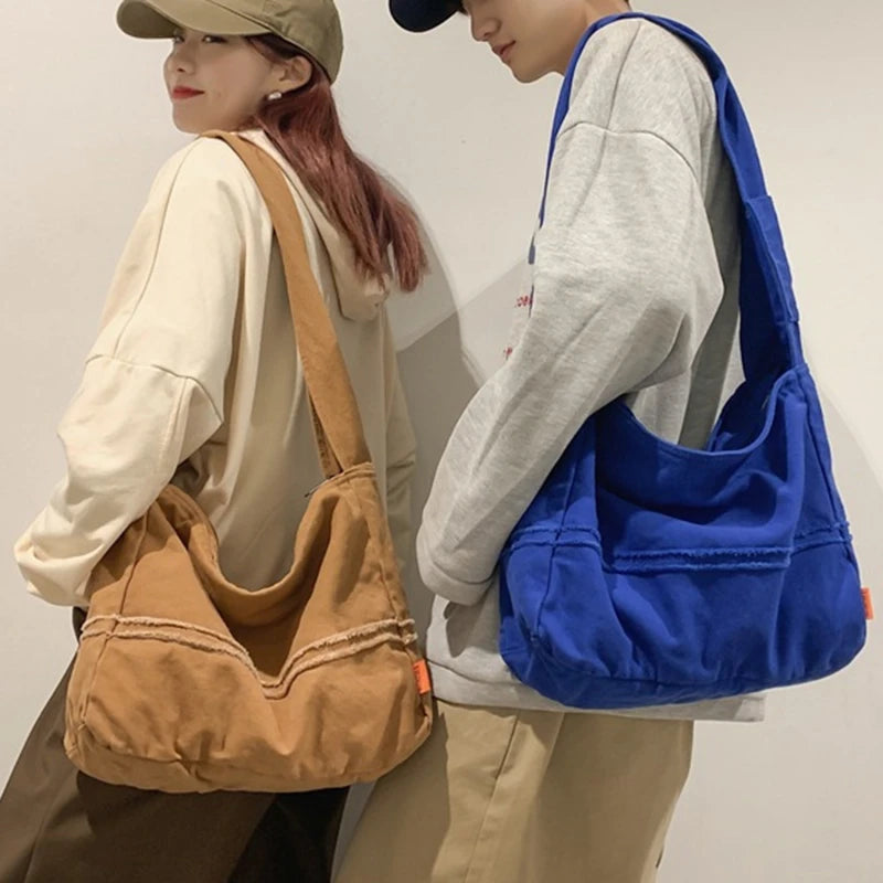 Women Canvas Shoulder Bags Large Capacity Handbag Tote Solid Crossbody Bag