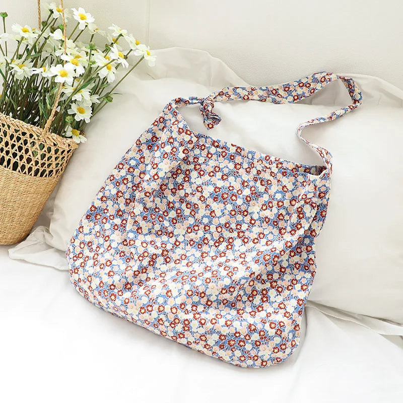 Retro Flower Canvas Shoulder Bag for Women
