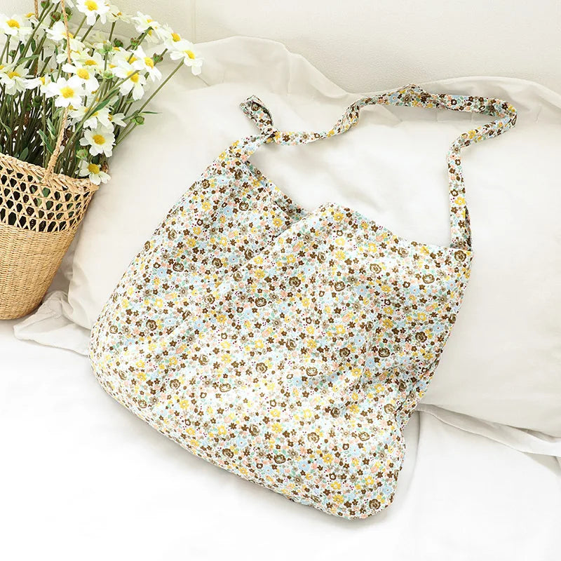 Retro Flower Canvas Shoulder Bag for Women