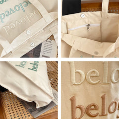Embroidered Canvas Shoulder Tote Bag for Women