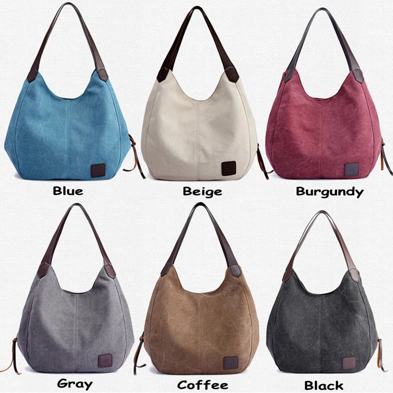 Women Canvas Summer Multi-pocket Handbags Casual Bag Large Wild Shoulder Bag