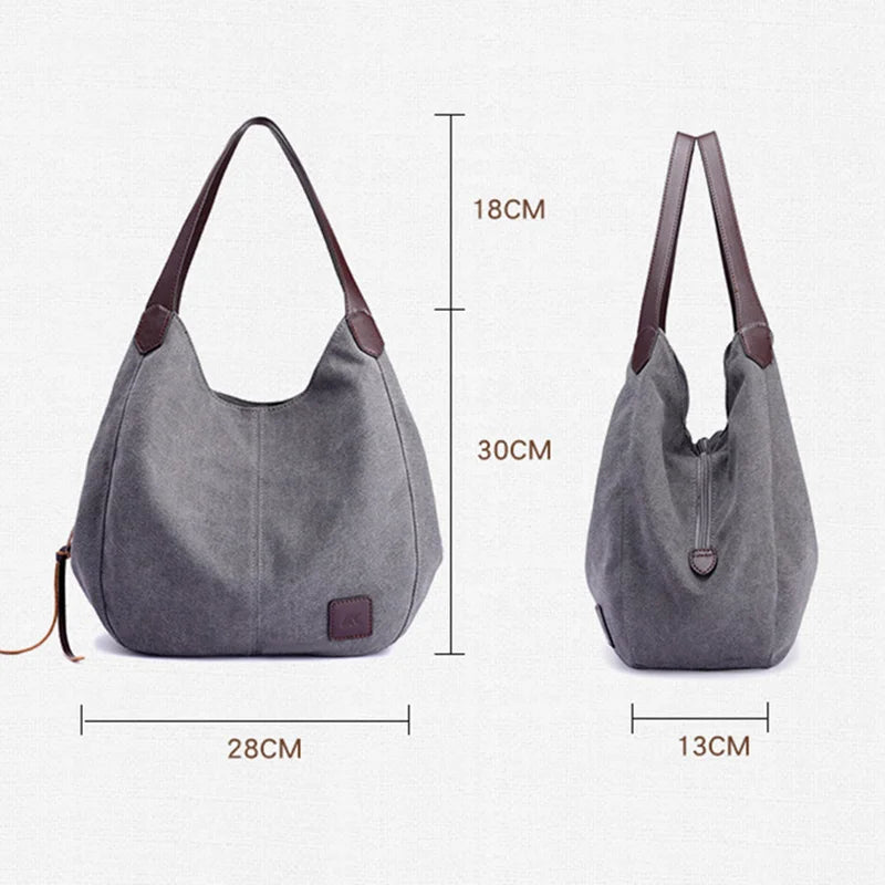 Women Canvas Summer Multi-pocket Handbags Casual Bag Large Wild Shoulder Bag