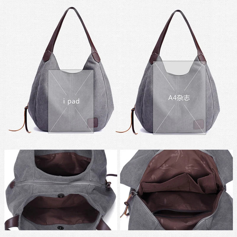 Women Canvas Summer Multi-pocket Handbags Casual Bag Large Wild Shoulder Bag