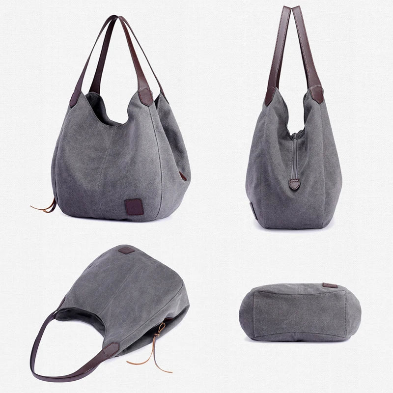 Women Canvas Summer Multi-pocket Handbags Casual Bag Large Wild Shoulder Bag