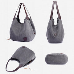 Women Canvas Summer Multi-pocket Handbags Casual Bag Large Wild Shoulder Bag