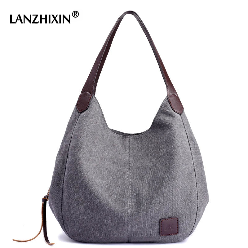 Women Canvas Summer Multi-pocket Handbags Casual Bag Large Wild Shoulder Bag