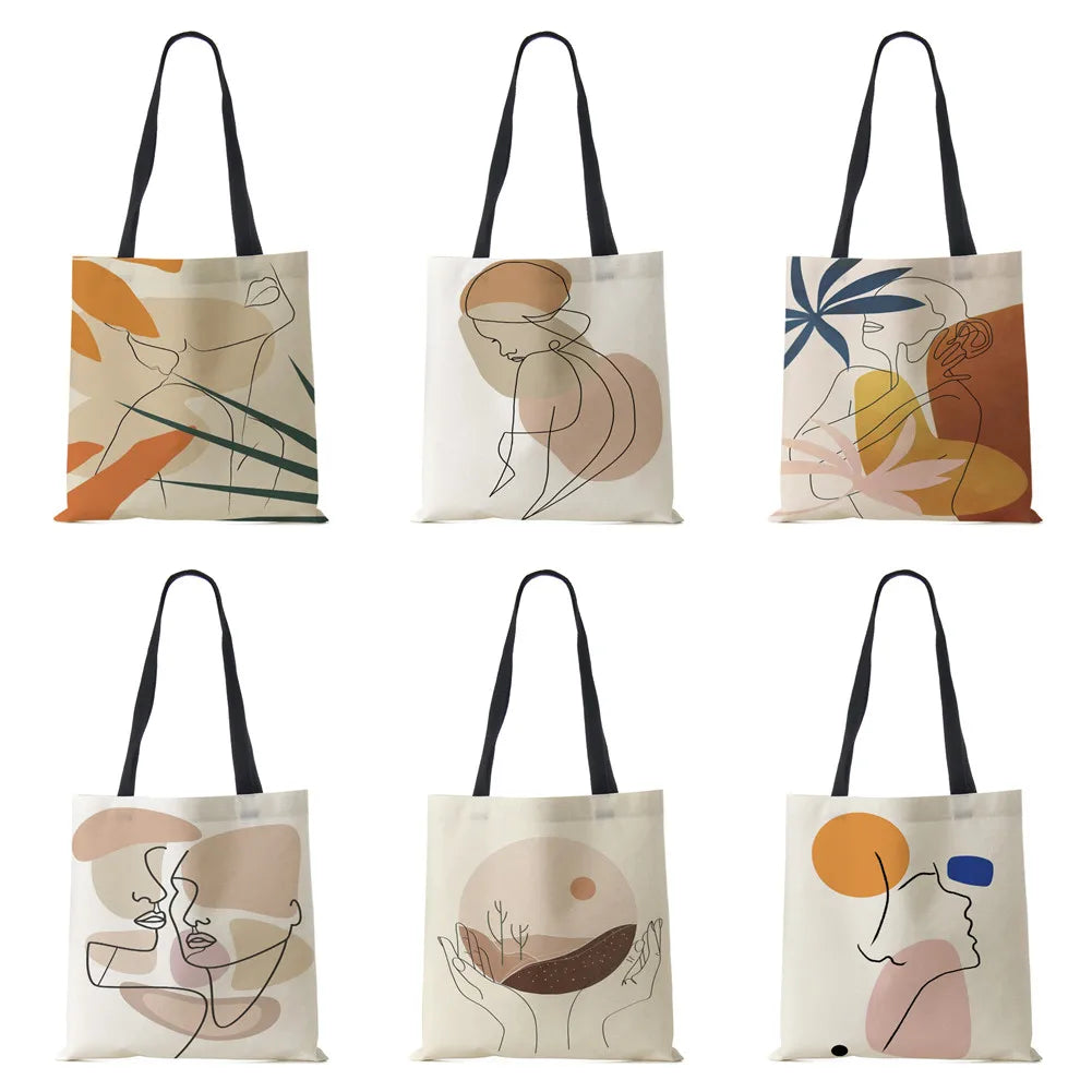 Abstract Art Canvas Tote Bag - Reusable Shopper Handbag