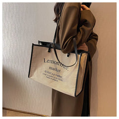 Women Canvas Tote Bag Solid Casual Handbag Large Capacity Cotton Shopping Bag