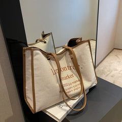 Women Canvas Tote Bag Solid Casual Handbag Large Capacity Cotton Shopping Bag