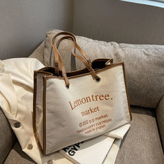 Women Canvas Tote Bag Solid Casual Handbag Large Capacity Cotton Shopping Bag