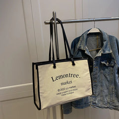 Women Canvas Tote Bag Solid Casual Handbag Large Capacity Cotton Shopping Bag