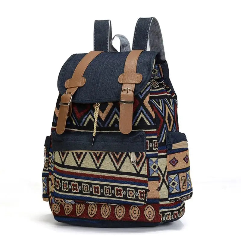 Ethnic Canvas Backpack Bohemian Schoolbag Daypack