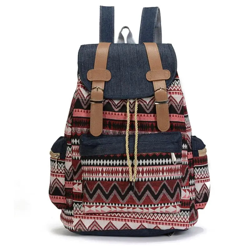 Ethnic Canvas Backpack Bohemian Schoolbag Daypack