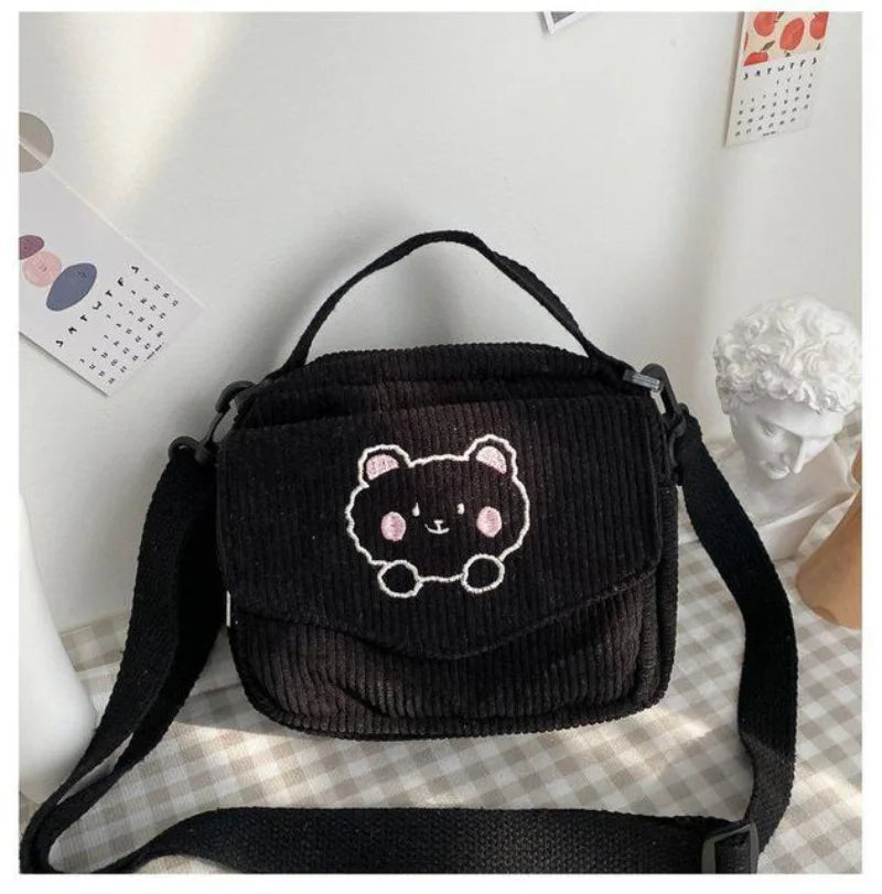 Preppy Student Tote Shoulder Messenger Small Corduroy Satchel