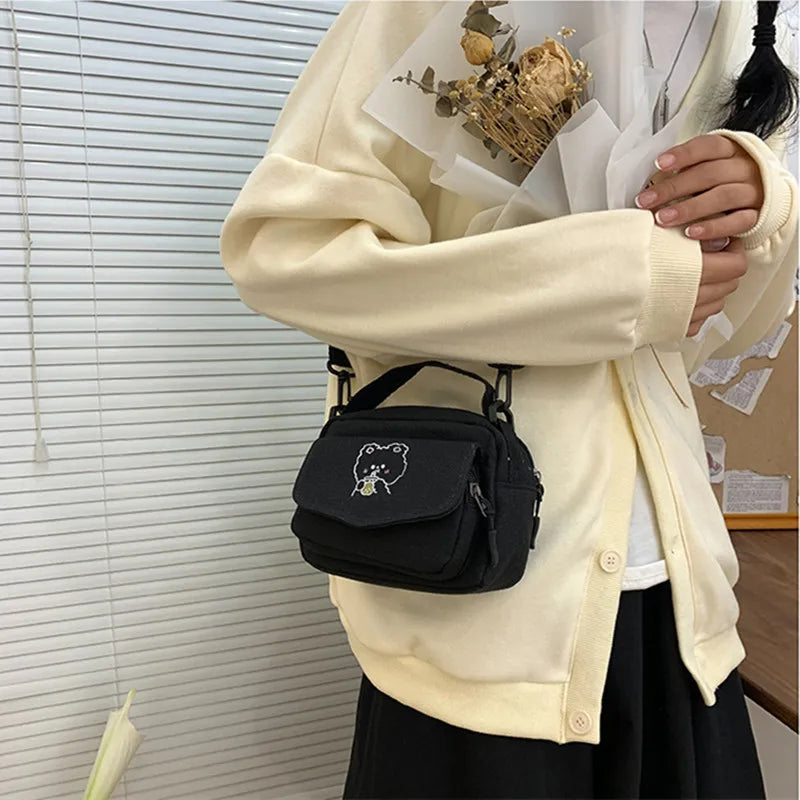 Canvas Zipper Bag Student Tote Messenger Bag