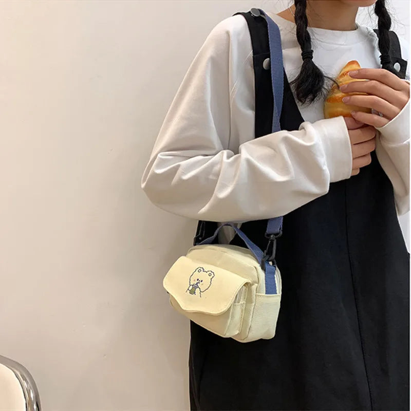 Canvas Zipper Bag Student Tote Messenger Bag
