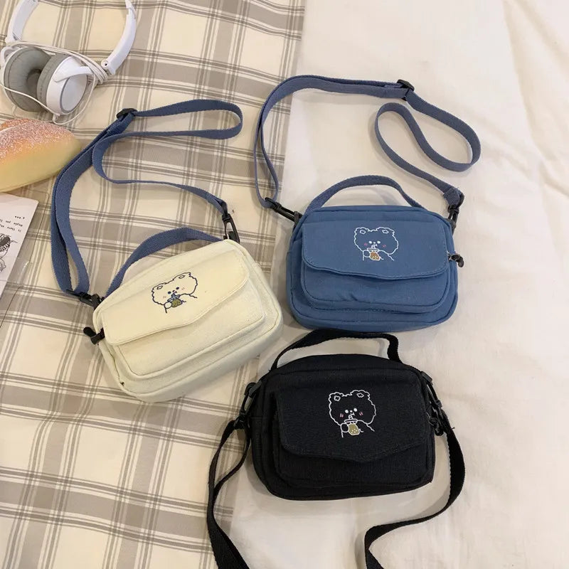 Canvas Zipper Bag Student Tote Messenger Bag