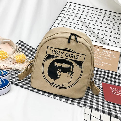 Canvas Mini Backpack with Cartoon Print for Young Girls