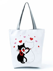 Women Cartoon Cat Handbags Shoulder Bag High Capacity Female Tote Print